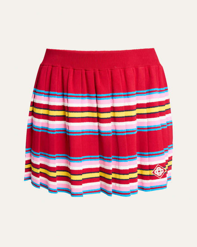 Stripe Pleated Logo Patch Mini Skirt